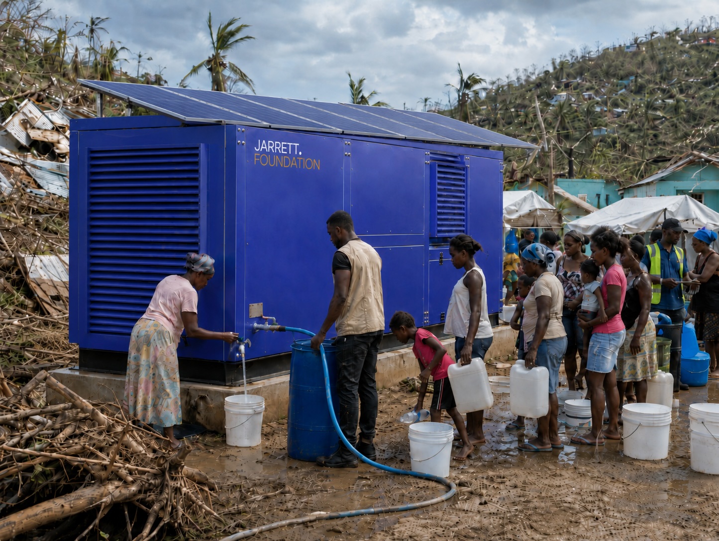 The Jarrett Foundation's solar-powered Atmospheric Water Generator serving a community