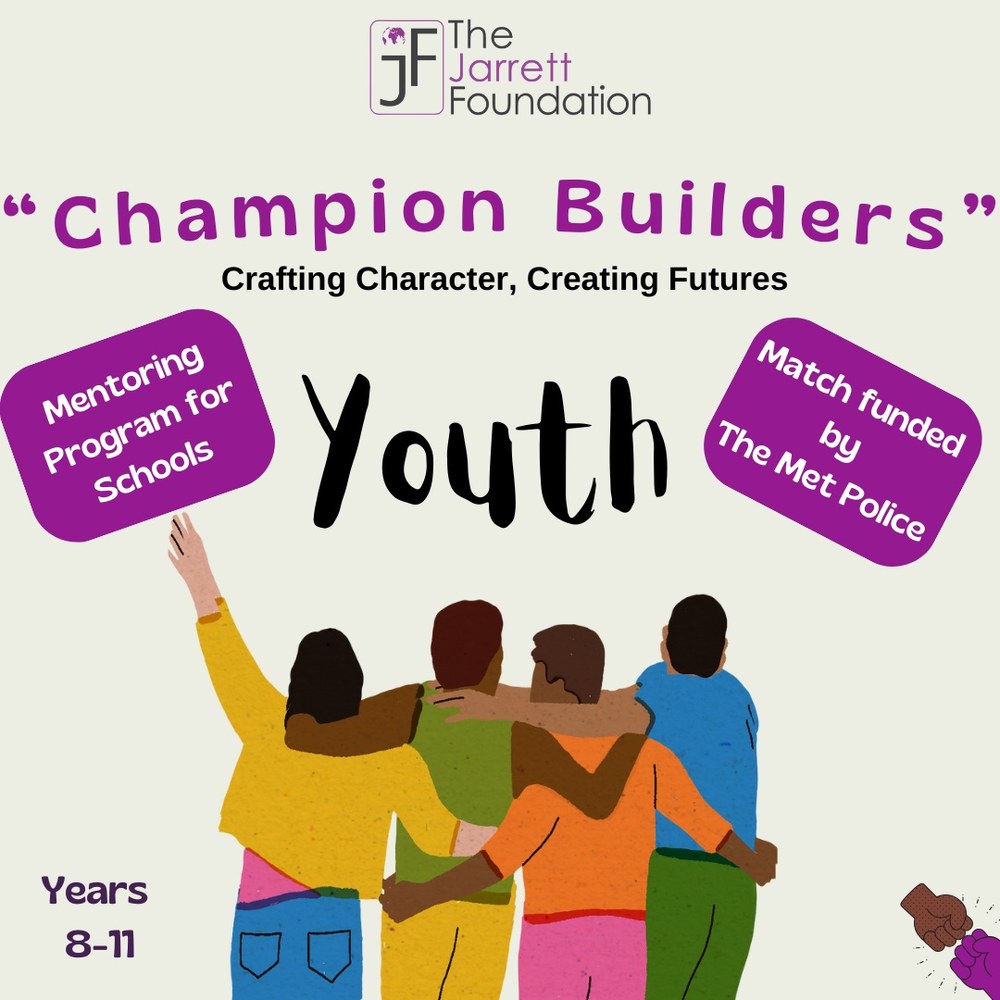Champion Builders flyer: Crafting Character, Creating Futures, a youth mentoring programme for schools, Years 8 to 11, match-funded by the Met Police